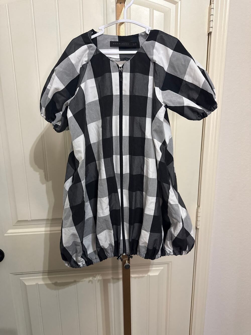 Mummymoon Kids Checkered Dress Size 5-6 Black White Gingham Zipper MSRP $250